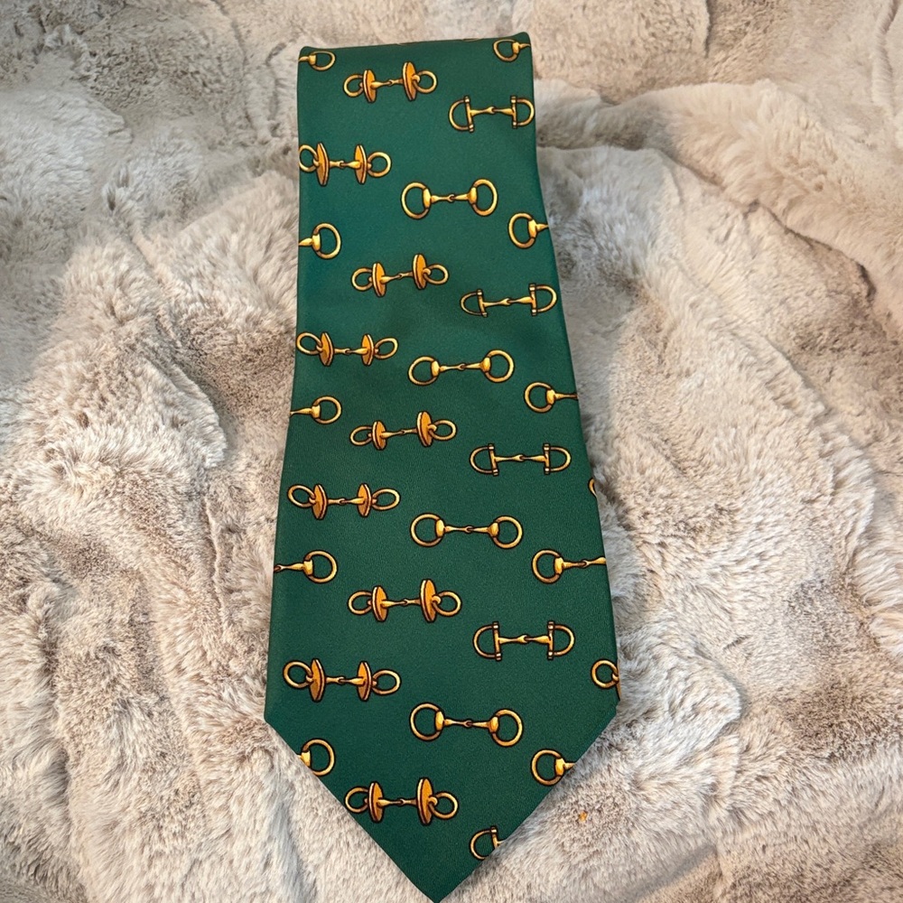 HERMES Green Equestrian Print Men's Tie